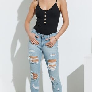 Black Ribbed Bodysuit - small